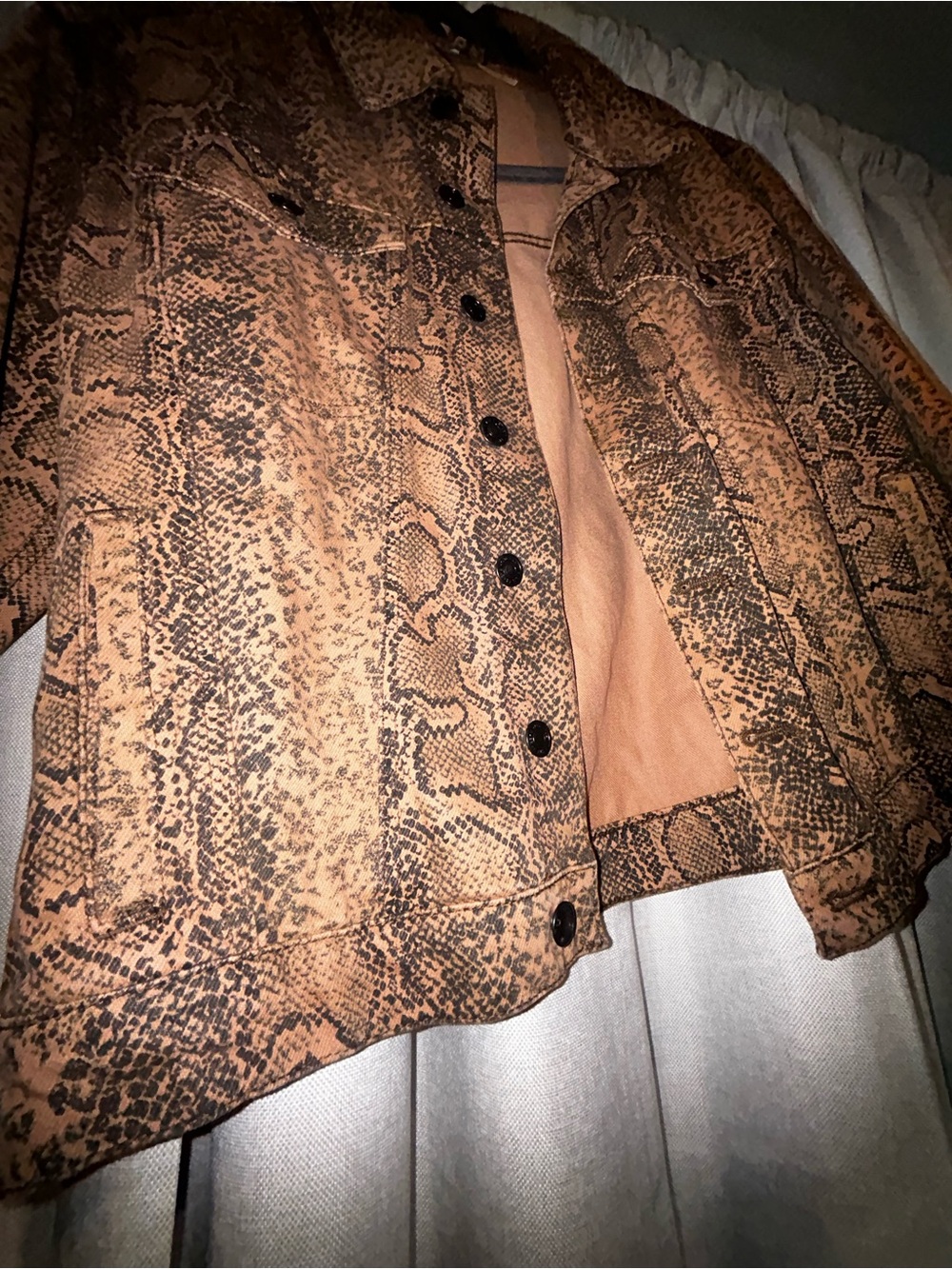Free People Tan/Brown Snake-Print Denim Jacket - Picture 4 of 4
